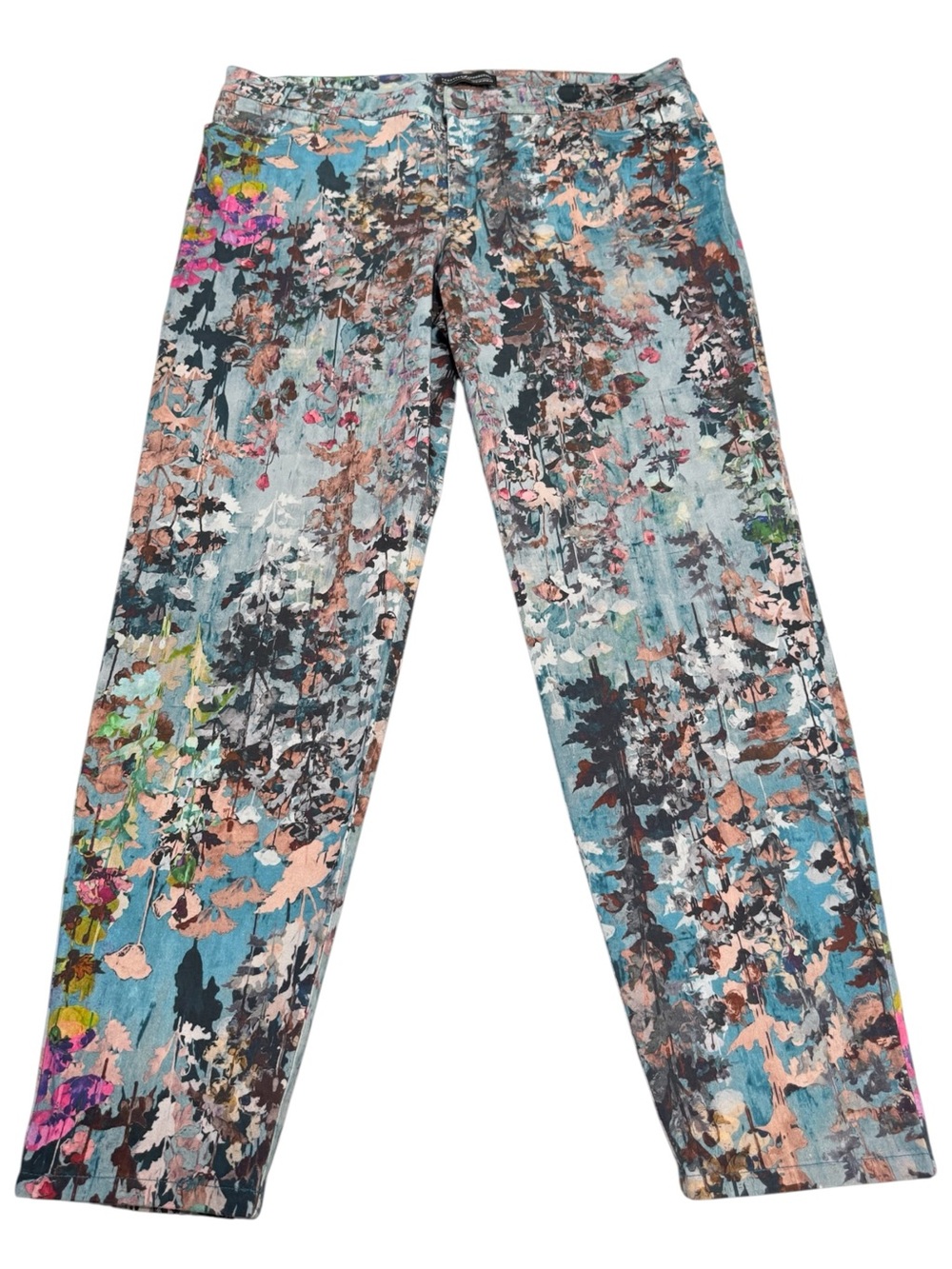 Peruvian Connection Pants Watercolor Cotton Floral Ankle Women’s 18 Stretch